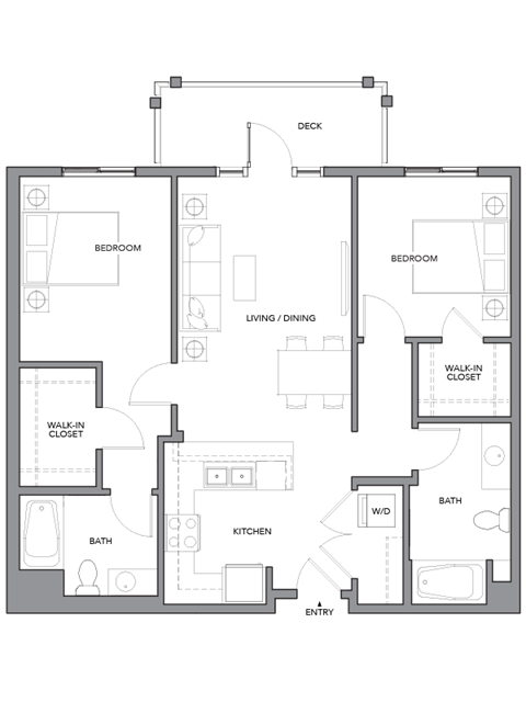 Floor plan for 2 beds, 2 baths, 1011 sqft